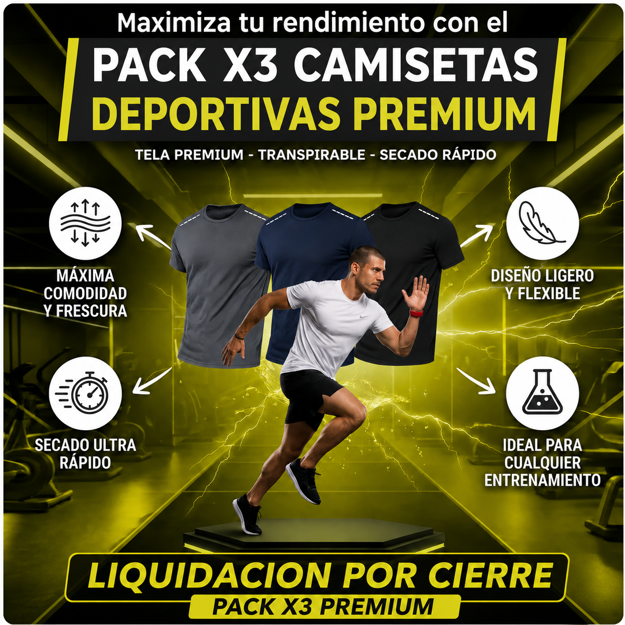 PACK X3 CAMISETAS DEPORTIVA PREMIUM