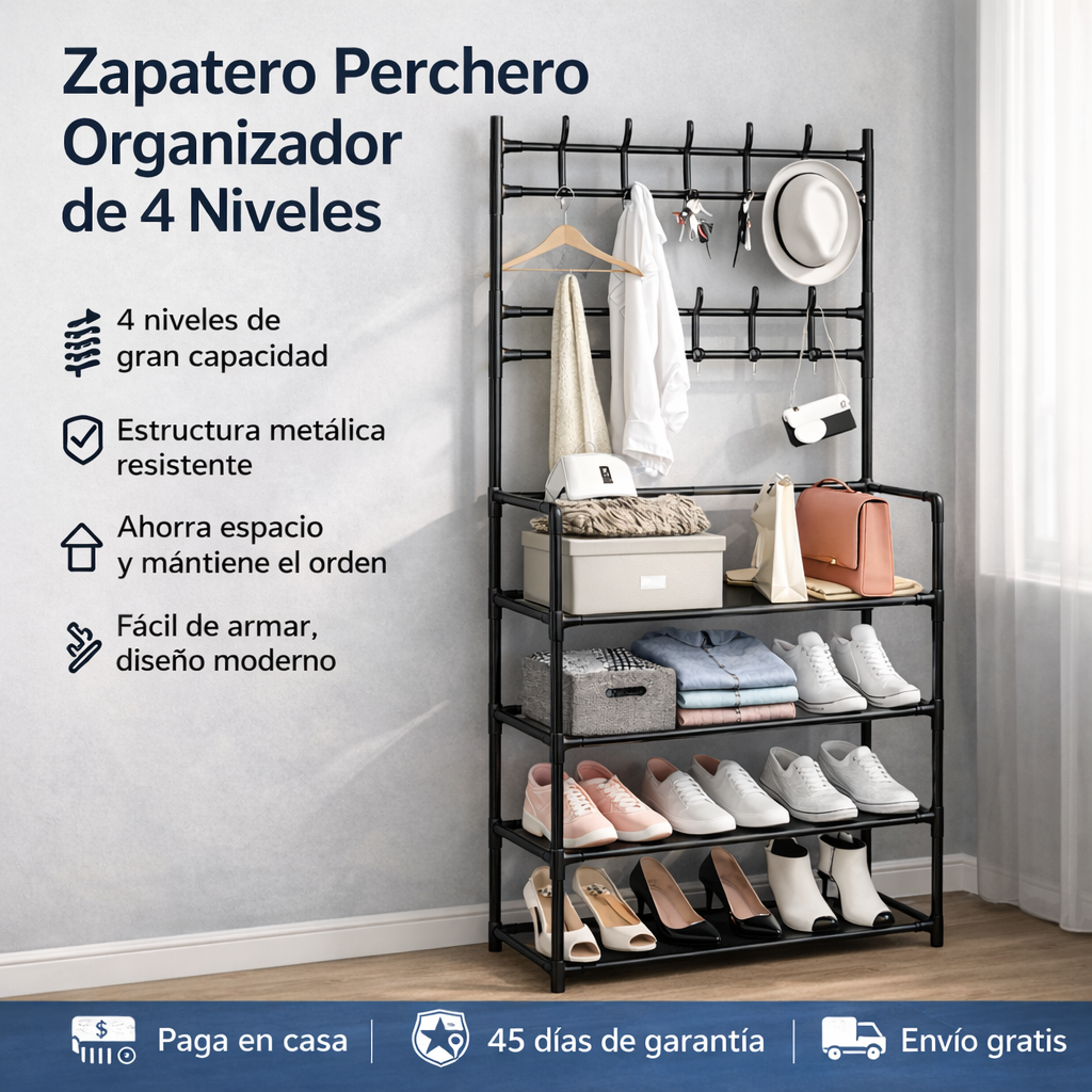 HOMELUX™ Zapatero Perchero Organizador de 4 Niveles