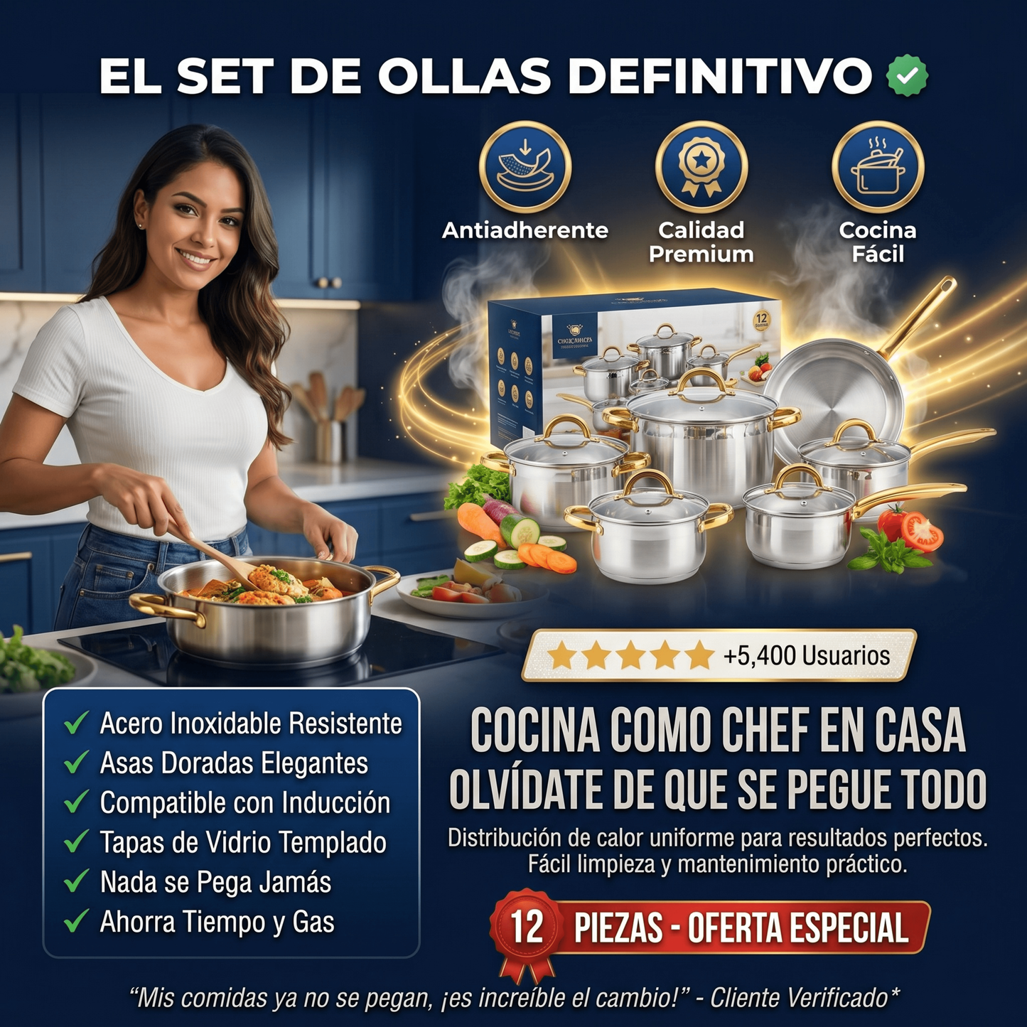 SET DE OLLAS PREMIUM 12 PIEZAS DE ACERO INOXIDABLE